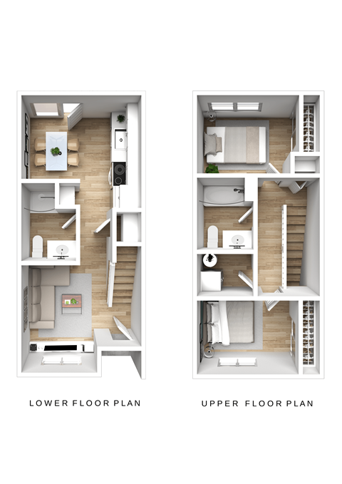 Floor plan for 2 beds, 2 baths, 973 sqft
